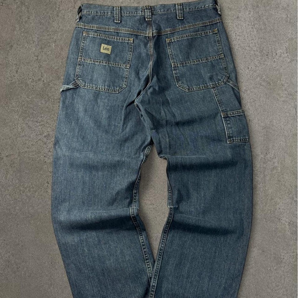 2000s baggy lee carpenter dark washed workwear denim